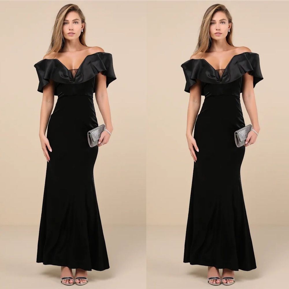 Lulus Black Velvet Off-the-Shoulder Maxi Dress XS
